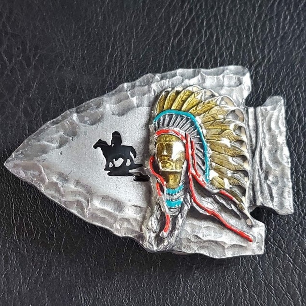 Vintage 1988 Siskiyou Pewter Arrowhead Chief Joseph Belt Buckle USA Western J80 - Picture 4 of 8